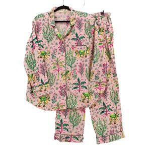 Printfresh Camel Courtyard Pink Cotton Pajama Set Long Sleeve Pants Womens Large